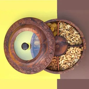 กล่องเครื่องเทศอินเดียไม้ขัดเงาอเนกประสงค์แบบสั่งทำพิเศษ 4 ช่องใส่เครื่องเทศ ของตกแต่งบ้าน กล่องเก็บของสไตล์โบราณ - Product Image 1