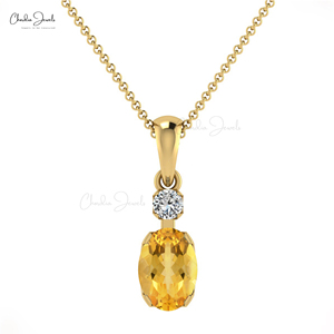 Colgante de Citrino Natural en Oro Sólido de 14k con Halo de Diamantes, Joyería de Piedras Preciosas para Uso Diario, Regalo, Proveedor Mayorista - Product Image 1