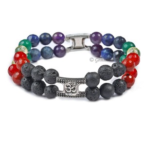 Bracelet double rang en pierre de lave 7 Chakras - Accessoire de mode pour la guérison par les cristaux - Product Image 1