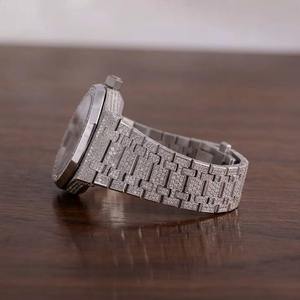 Montre automatique de luxe pour hommes et femmes, plaquée or blanc, entièrement sertie de moissanite, clarté VVS, cadran à barres, faite à la main, 2026 - Product Image 4