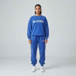 Conjunto de Sudadera y Pantalones Deportivos de Felpa de Algodón para Mujer, Color Azul Lavado, Personalizado, OEM, ODM, Venta al Por Mayor - Product Image 1