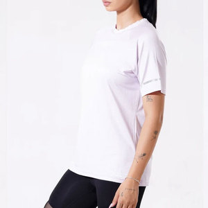 Camiseta de yoga sin costuras para mujer, diseño de paneles elásticos, corte largo, ajuste regular, hombros caídos, para fitness y gimnasio, diseño holgado - Product Image 4