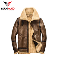 Veste d'hiver chaude pour homme, doublée de fourrure, style aviateur B3, en peau de mouton véritable, fermeture éclair, fabrication OEM.
