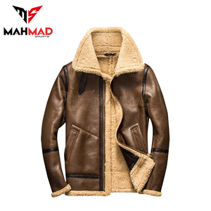 <b>Men</b> Warm <b>Fur</b> Lined Winter <b>Jacket</b> Casual Shearling Outerwear Zip Up <b>Jacket</b> OEM Made Aviator B3 Genuine <b>fur</b> shearling <b>jacket</b> Coat - Product Image 5