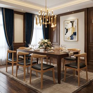 Chaise de salle à manger classique en bois de caoutchouc avec siège rembourré en cuir PU, chaise d'appoint moderne en bois pour restaurant, hôtel et café - Product Image 3