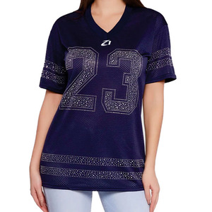 Y2K Streetwear Women's Luxury Rhinestone Mesh American Football Jersey V Neck Oversized Fashion Sports <b>Top</b> OEM ODM Wholesale USA - Product Image 5