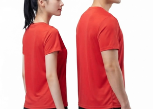 Camiseta de Manga Corta para Mujer, Cuello Redondo, Color Rojo, 100% Poliéster, Secado Rápido, Color Sólido, Informal, Tejido de Punto Jersey, Corte Regular, para Todas las Temporadas - Product Image 3