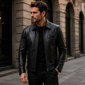 Custom Genuine Leather Men's Motorcycle Biker Jacket <b>Stand</b> Collar Front Waterproof <b>Vintage</b> Winter <b>Coat</b> OEM Service Available - Product Image 6