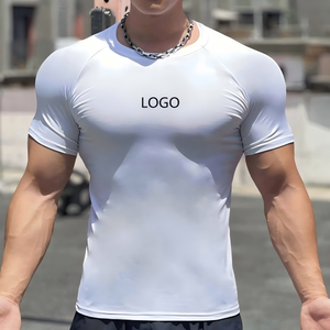 T-shirt de sport OEM personnalisé surdimensionné en coton et élasthanne, uni, ajusté pour l'entraînement, T-shirt de fitness musculaire personnalisé pour homme, coupe slim - Product Image 2