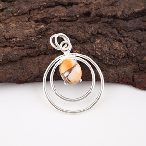 Nature Designer 925 Sterling Silver Natural Oval Shape Cut With Prong Setting Antique Turquoise <b>Copper</b> Orange Gemstones Pendants - Product Image 1