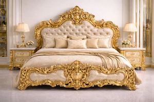 Juego de Dormitorio Princesa de Lujo, Tallado a Mano, Estilo Maharaja Real, Cama de Madera de Teca Tamaño Completo, Tallado en Oro, Personalizable, Dormitorio Moderno - Product Image 2