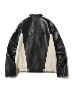 Blouson moto en cuir PU noir pour homme, col montant, fermeture éclair, coupe classique, idéal pour l'automne - Product Image 2