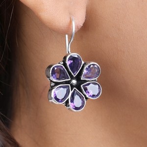 Oxidized <b>Silver</b> Floral Drop <b>Earrings</b> Wholesale | Multi Color Gemstone <b>Dangle</b> <b>Earrings</b> | Handmade Indian Jewelry Bulk Manufacture - Product Image 5