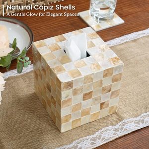 <b>Tissue</b> Box Holder with Bottom Slider, Checkered <b>Tissue</b> Box Cover Mother of Pearl Decorative - Product Image 4