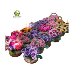 Handmade Crochet Flower <b>Basket</b> Cotton Potted Rose Sunflower Artificial Floral Decor for Desktop Living Room Wedding <b>Gift</b> - Product Image 4