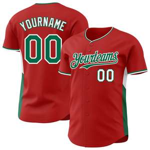Camiseta de Béisbol Personalizada Roja y Verde con Nombre del Equipo y Número, Impresión Sublimada, Manga Corta, Cierre de Botones, Prenda Unisex para Adultos - Product Image 1