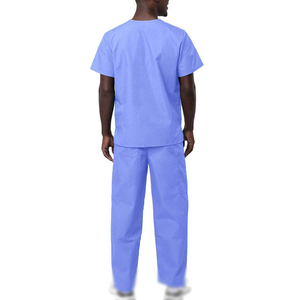 Ensemble de blouses médicales bleues pour hommes, col en V, manches courtes, uniforme d'hôpital, tissu tissé 100% polyester - Product Image 2