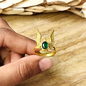 แหวนทองคำประดับหยกเขียวแบบโบโฮ ดีไซน์ใหม่ล่าสุด สำหรับผู้หญิง ชุบทอง 18k ลายอินเดียนรูปนกอินทรี เหมาะสำหรับขายส่ง/OEM/ODM - Product Image 5