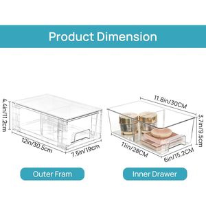 4 Pack <b>Clear</b> Acrylic Stackable Storage <b>Drawers</b> with Handles Easy Assembly Fridge and Bathroom Organizer - Product Image 3