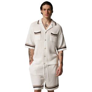 Chemise à rayures en tricot crocheté pour homme, manches courtes, boutonnée, décontractée, pour l'été, tricotage, vente en gros OEM, fourniture personnalisée - Product Image 6