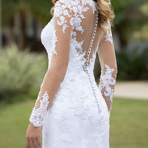 Vestidos de Novia de Lujo al por Mayor para Mujer, Elegantes, Estilo Sirena, Modestos, con Cola Capilla, con Cordones y Flores, 2023 - Product Image 5