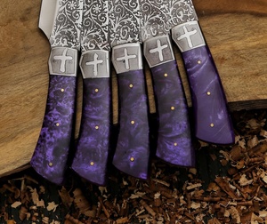Etched Damascus Steel Kitchen <b>Knife</b> <b>Set</b> 5 Pieces Resin Handle Eco-Friendly Handmade Satin Finish Chef <b>Knife</b> Ornamental - Product Image 2