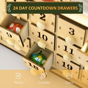Calendrier de l'Avent de Noël avec 24 tiroirs et lumières, fonctionne sur piles, décoration de table, compte à rebours pour Noël - Product Image 5