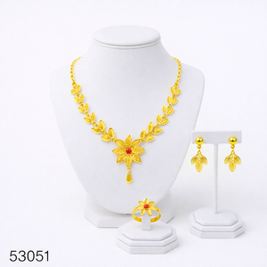 Ensemble collier et boucles d'oreilles pendantes élégants en zircon plaqué or, motif feuille tendance pour femme, avec chaîne corde de 16 pouces 53051 - Product Image 1