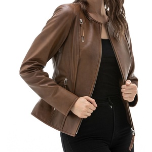New Women Browne <b>Sheepskin</b> Biker Style Leather <b>Jacket</b> Fully Customized With Internal Soft Front Closure Style Zip. - Product Image 5