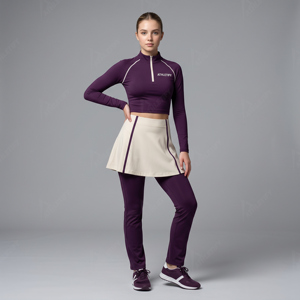 Conjunto Deportivo Modesto para Mujer, Top de Manga Larga con Pantalones de Entrenamiento Inspirados en el Tenis, Transpirable, UPF50+ - Product Image 1