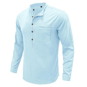 Camisa de Hombre de Verano, Transpirable, de Lino y Algodón, Satén, Informal, Antiarrugas, con un Solo Botón, Cuello Camisero, Manga Larga, Lisa - Product Image 4