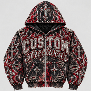 <b>Men</b> Zip Up Hoodie Rhinestone Distressed Letter Star Hooded <b>Sweatshirt</b> Hip Hop Streetwear Red <b>White</b> Blue - Product Image 3