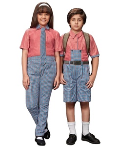 ชุดนักเรียนแบบยูนิเซ็กซ์สำหรับนักเรียนประถม ผ้าทอ เสื้อเรียบ กางเกงขาสั้นลายตาราง กระโปรง สำหรับเด็กชายและเด็กหญิง - Product Image 5