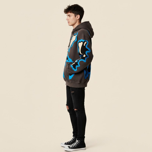 New Arrival Custom Embroidered <b>Gothic</b> Oversized Zipper-Up <b>Hoodie</b> Washed 100% Cotton 220 Grams Men's <b>Hoodie</b> - Product Image 6
