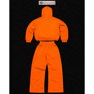 Conjunto de Sudadera con Capucha Oversize Naranja para Hombre, Estilo Urbano Personalizado, Sudadera con Botones a Presión y Pantalones de Pierna Ancha, Ropa Deportiva al por Mayor - Product Image 6