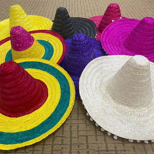 Sombrero Mexicano de Paja Natural a Rayas, con Bordado e Impresión Digital, Ala Ancha, Ajustable, Unisex, para Deportes y Ciclismo - Product Image 1