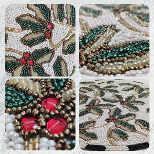 Embroidered Holly Pattern Round <b>Table</b> Mat Traditional <b>Plant</b> Design Washable Home Decor - Product Image 3