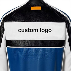 Chaqueta de Cuero Personalizada con Logotipo para Motociclistas, Hombres y Mujeres, Chaqueta de Carreras, Chaqueta Moto con Bloques de Color, Ropa de Calle de Cuero PU OEM - Product Image 3