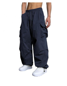 Men's Beige Cotton Cargo Pants Elastic Waist Drawstring Multiple Pockets Casual Autumn Wear Midweight Knitted <b>Harem</b> Style - Product Image 2