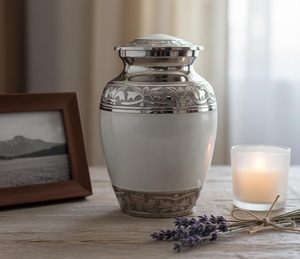 โกศบรรจุอัฐิสำหรับจัดเก็บเป็นที่ระลึก ภาชนะใส่เถ้ากระดูกมนุษย์ |   โกศบรรจุอัฐิสำหรับงานศพ |   สีขาวเงิน - 6 นิ้ว (ขนาดกลาง) - Product Image 4