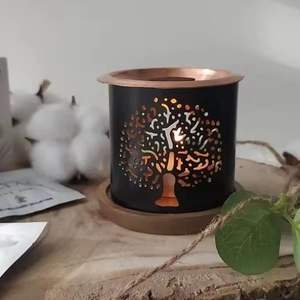 Lampe chauffe-cire aromathérapie en métal motif arbre, brûleur de cire et d'huiles essentielles, porte-bougie décoratif, décoration d'intérieur - Product Image 1
