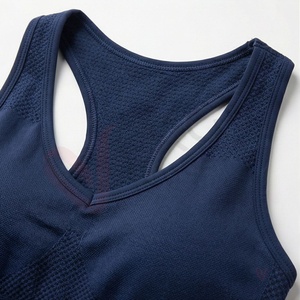 <b>Women</b> Navy Blue Seamless Yoga Set 2 Piece Racerback V Neck Crop Top High Waist Full Length <b>Leggings</b> - Product Image 4