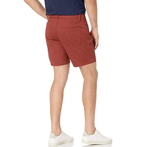 Shorts Oxford Rouges Unis de Haute Qualité pour Hommes, Taille Mi-Haute, Fermeture Boutonnée, Style Décontracté avec Poches, Tissu Coton Respirant - Product Image 2