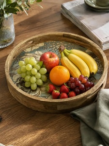 Bandeja Redonda de Madera para Almacenamiento con Diseño de Aves y Flores, Acabado Lacado, Estilo Moderno, Apta para Lavavajillas, Multifuncional - Product Image 3