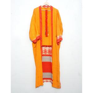 Robe kimono longue en soie respirante faite à la main avec col en V et cordon de serrage, veste indienne, peignoir long, tenue de festival - Product Image 1