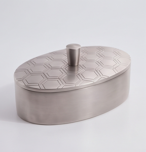 Boîte de rangement élégante en métal argenté ovale pour fruits secs et dates, organisateur de table avec couvercle en nid d'abeille - Product Image 2