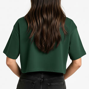 Nouveau T-shirt court vert pour femme, col rond, manches courtes, 100 % coton jersey, imprimé logo, coupe décontractée, printemps-été - Product Image 6