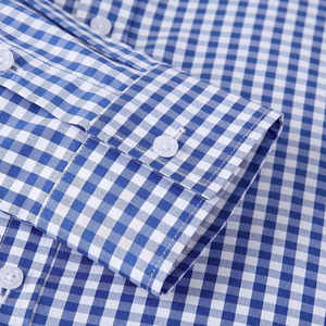 Men's Blue Plaid Long Sleeve <b>Dress</b> Shirt Turn-down Collar Full Sleeve 100% Cotton Smart Casual Woven Fabric Anti-Wrinkle - Product Image 4