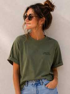 เสื้อยืดผู้หญิงฤดูร้อน สีกรมท่า ผ้าฝ้ายนุ่ม สวมใส่สบาย แขนสั้น ระบายอากาศได้ดี คุณภาพสูง ปรับแต่งได้ แฟชั่นเสื้อผ้า - Product Image 4