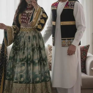 Vestido bordado de color morado de moda con chaleco a juego para parejas, vestidos formales vintage afganos - Product Image 4